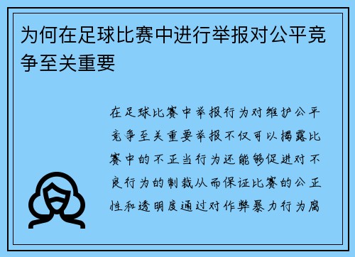 为何在足球比赛中进行举报对公平竞争至关重要
