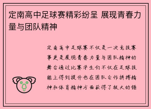 定南高中足球赛精彩纷呈 展现青春力量与团队精神