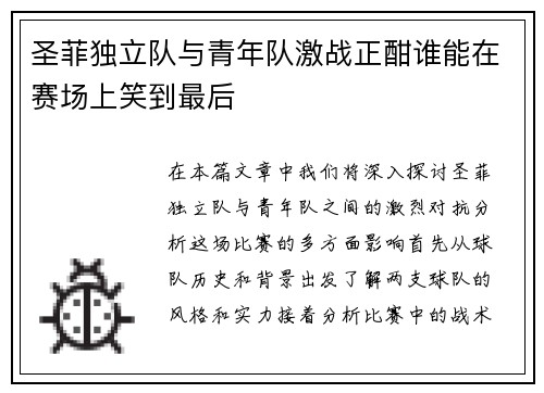 圣菲独立队与青年队激战正酣谁能在赛场上笑到最后