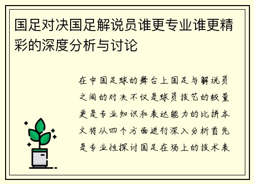 国足对决国足解说员谁更专业谁更精彩的深度分析与讨论